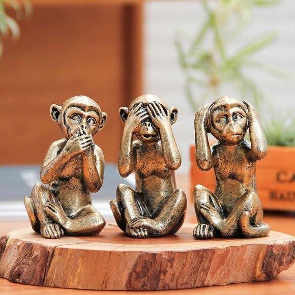 3 Wise Monkeys Statue for Home Décor Accents Monkey Gift Shelf Décor Accents - Picture 5 of 8